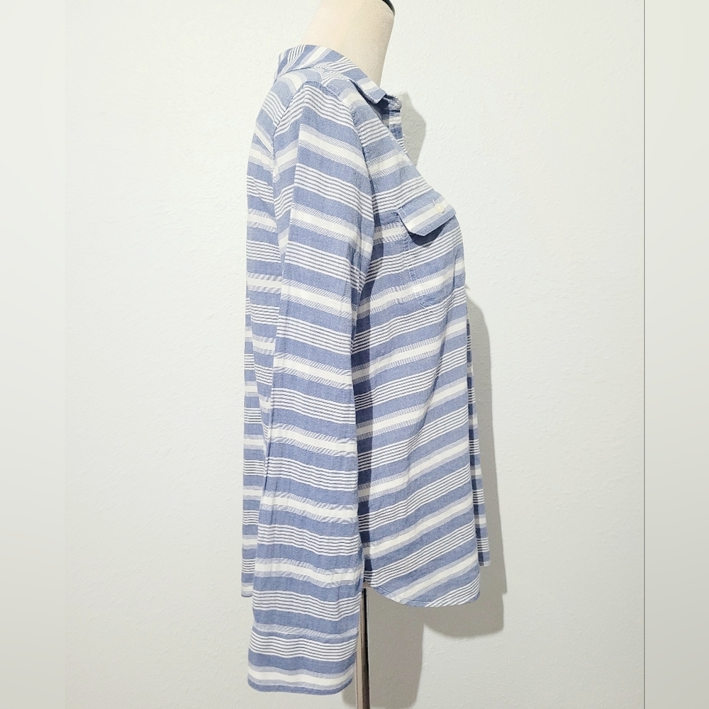 Chaps Chambray Tunic Shirt Womens Size Medium Striped 100% Cotton Button Top - Picture 4 of 11